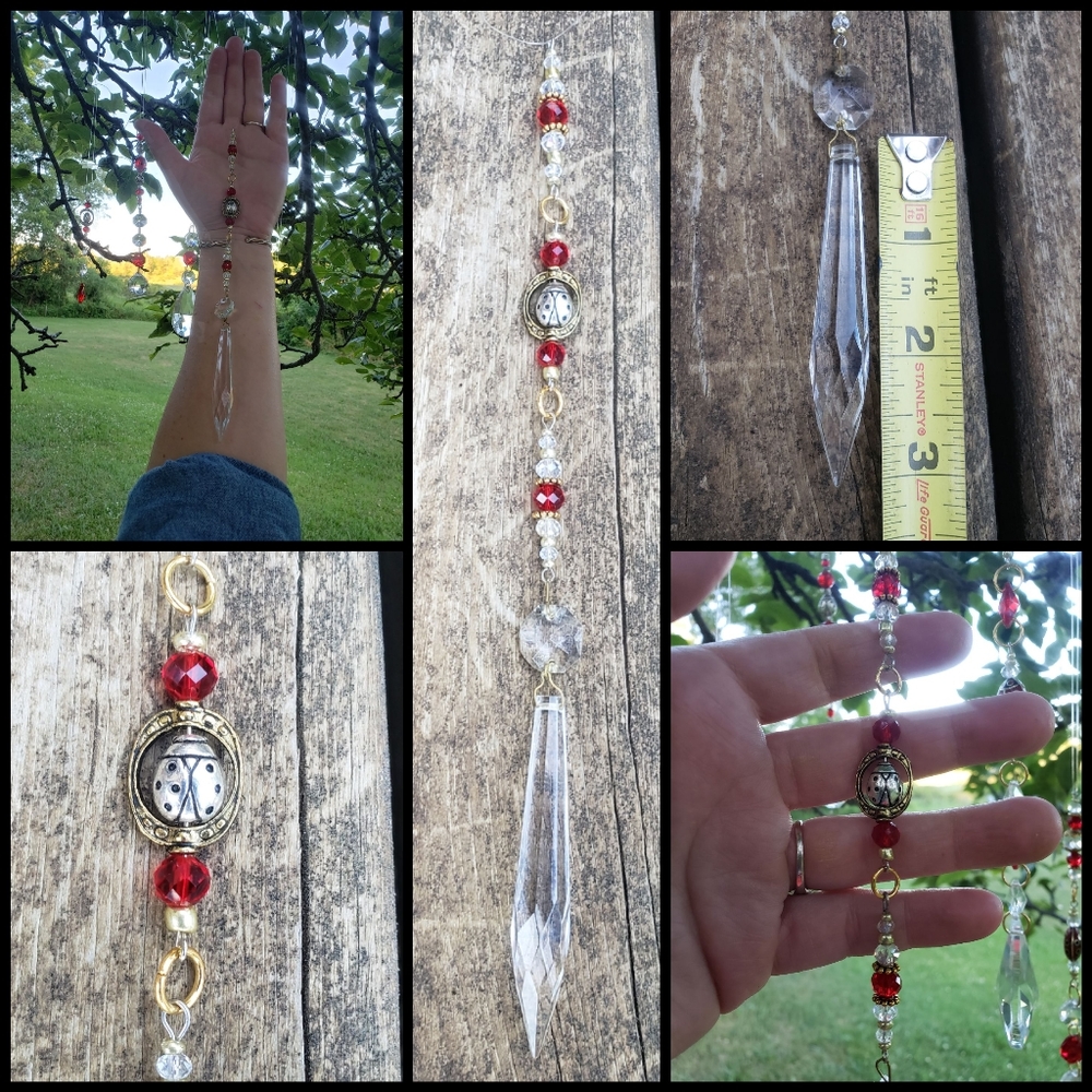 LADYBUG Crystal Beaded Suncatcher Gypsy Boho Mom Bohemian Hanging Decor Gift